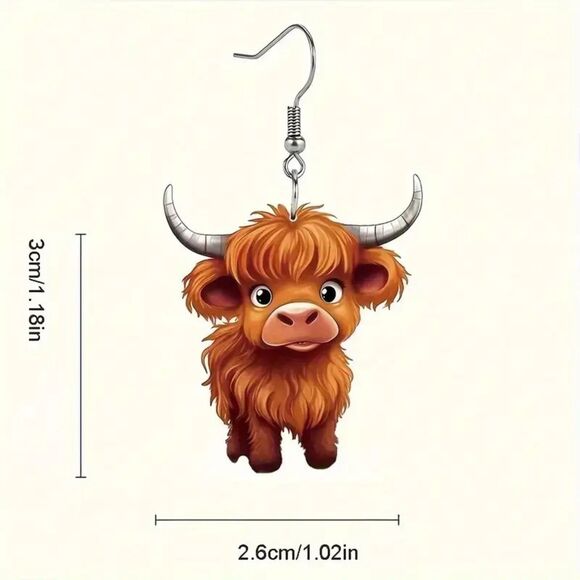 New Handmade Acrylic Cow Print Dangle Earrings - Picture 2 of 7